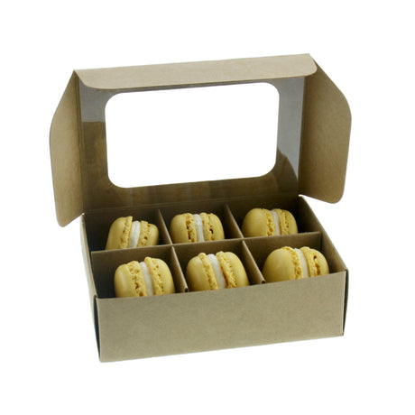 Mini treat box with window and dividers - open box with macarons