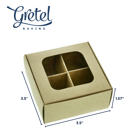 Dimensions of mini treat boxes with window and dividers (4 compartments)