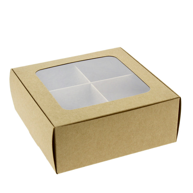 Cookie box with dividers and window (four compartments) in kraft paper