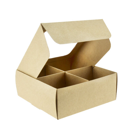 Cookie box with dividers and window (four compartments) in kraft paper, open box