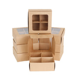 Stack of cookie boxes with dividers and window (four compartments) in kraft paper