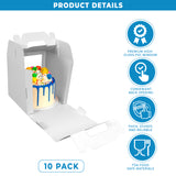 Product details of 8x8x8 white paper cake box with window and handle