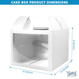 Dimesions of 10x10x8 white paper cake box with window and handle