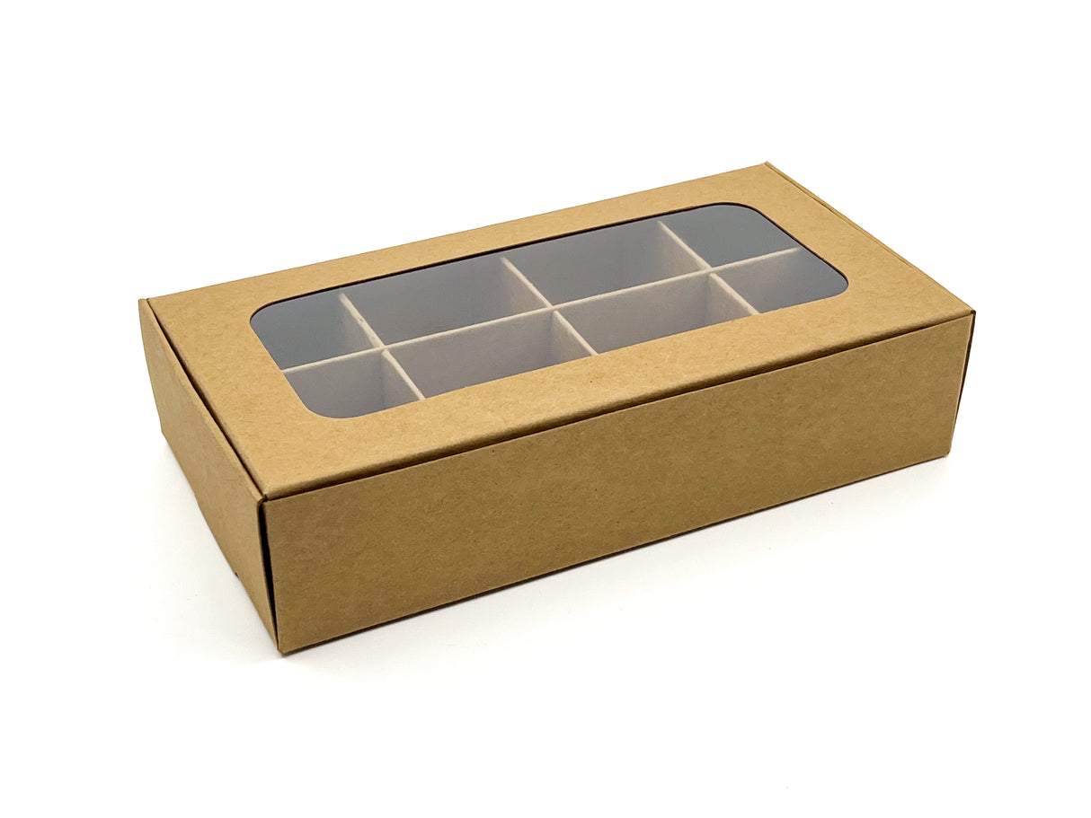 Treat Box with Window and Dividers - X-Small (8-compartment) - 6.75x3.5x1.57 in [10 pack]