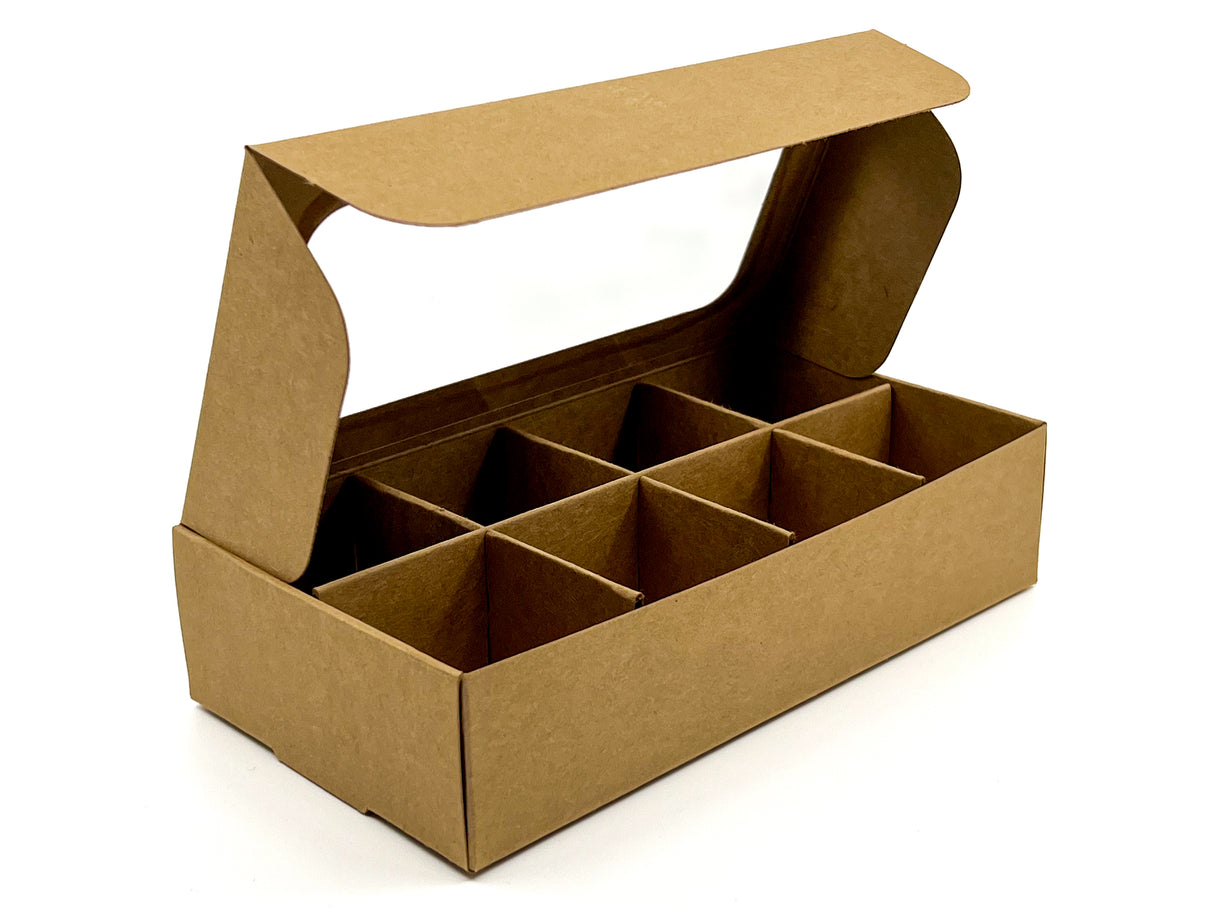 Treat Box with Window and Dividers - X-Small (8-compartment) - 6.75x3.5x1.57 in [10 pack]