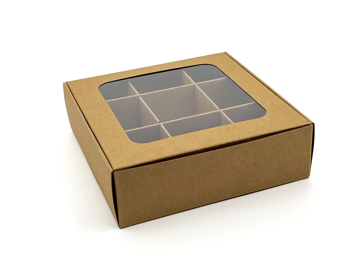 Treat Box with Window and Dividers - X-Small (9-compartment) - 5x5x1.57 in [10 pack]