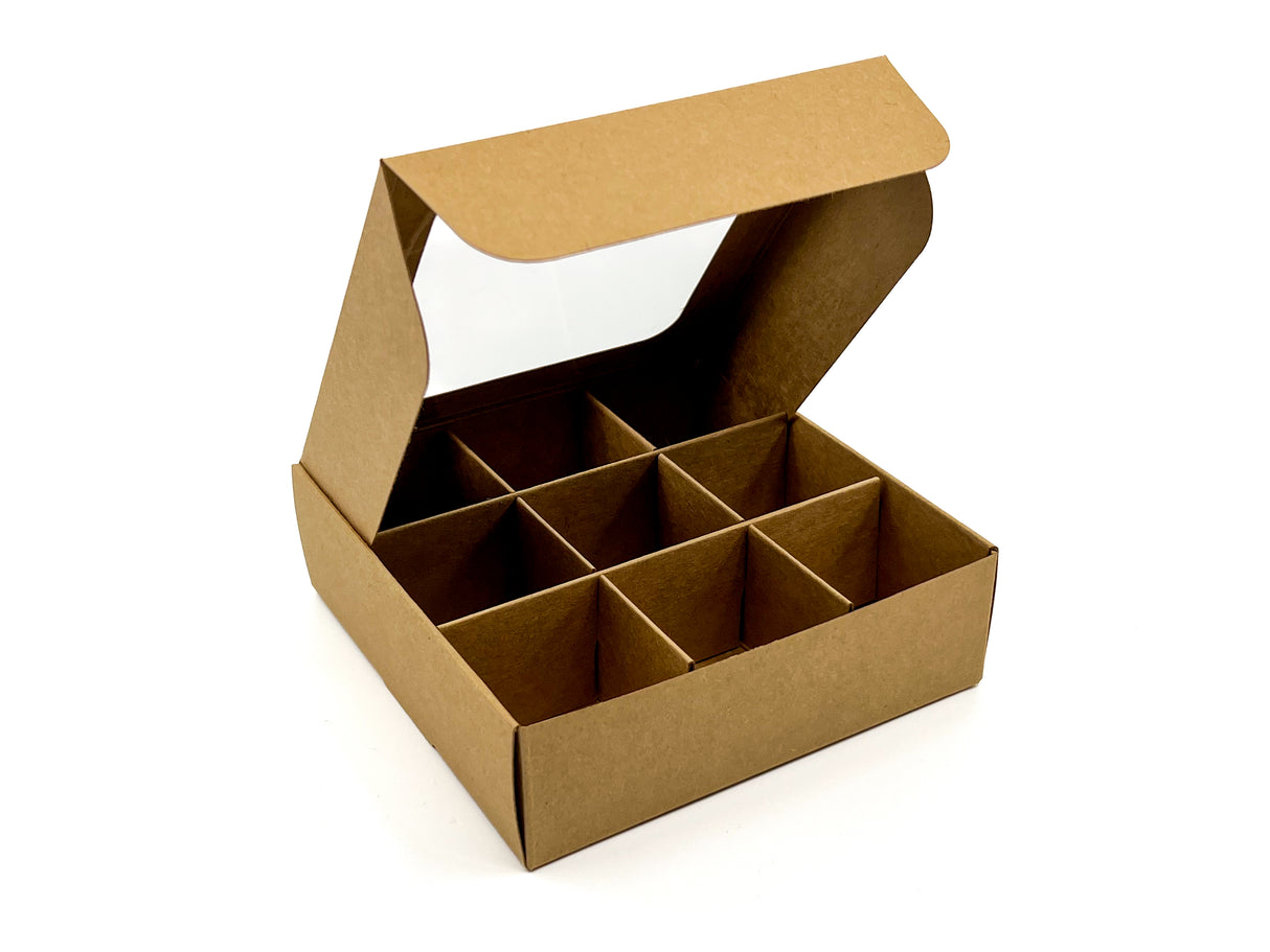 Treat Box with Window and Dividers - X-Small (9-compartment) - 5x5x1.57 in [10 pack]