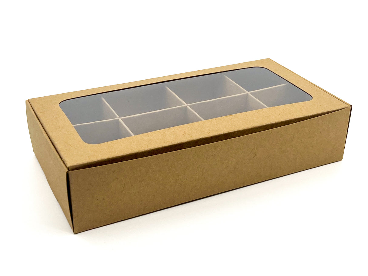 Treat Box with Window and Dividers - Small (8-compartment) - 8.75x4.5x1.9 in [10 pack]