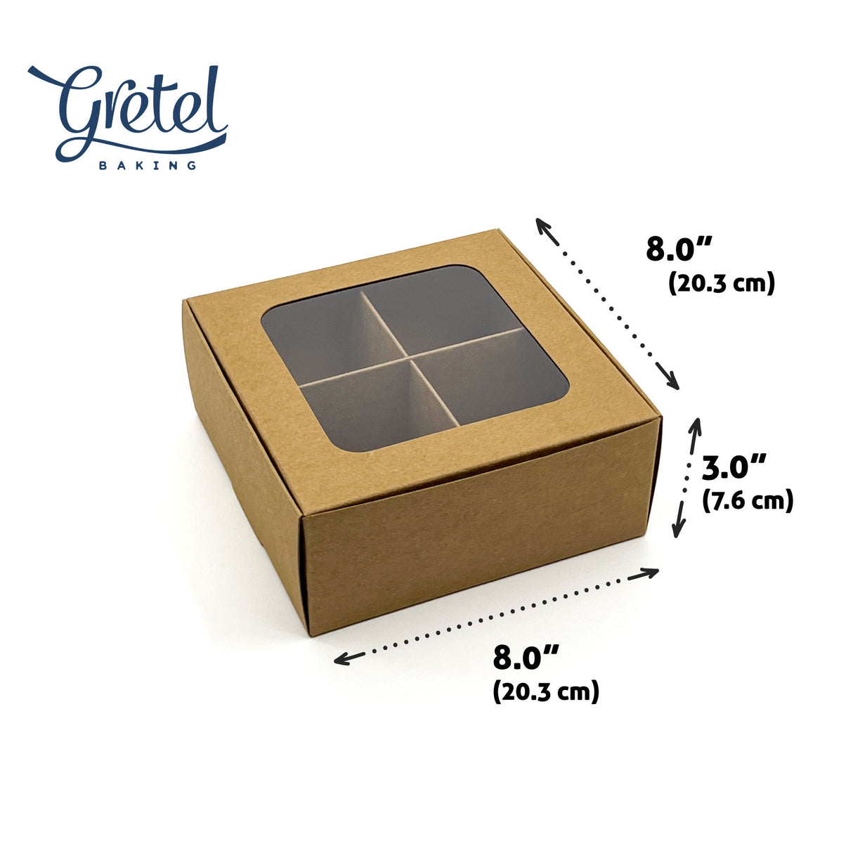 Treat Box with Window and Dividers - Large (4-compartment) - 8x8x3 in [20 pack]