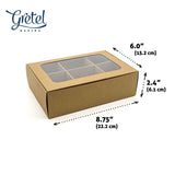 Outer dimensions of Medium 6-compartment treat box with window and dividers, 8.75 x 6 x 2.4 in