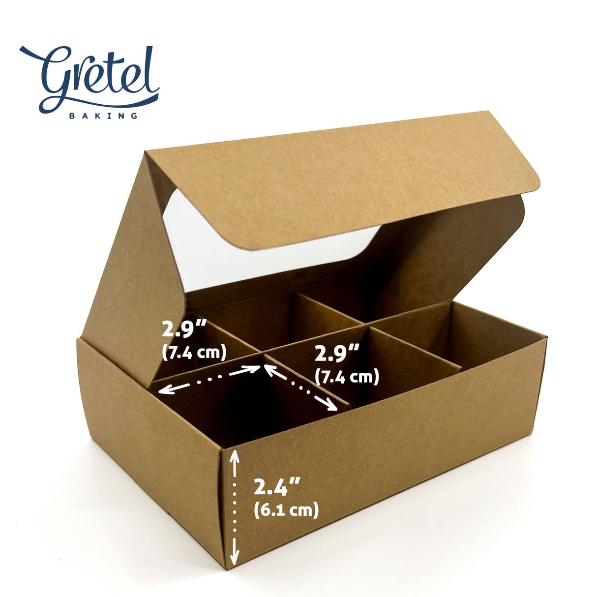 Inner compartment dimensions of Medium 6-compartment treat box with window and dividers