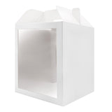10x10x12 white paper cake box with window and handle, seen from an angle