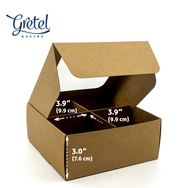 Inner compartment dimensions of Large 4-compartment treat box with window and dividers