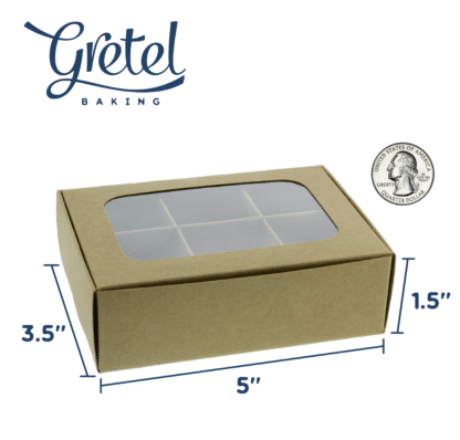 Dimensions of mini treat boxes with window and dividers (6 compartments)