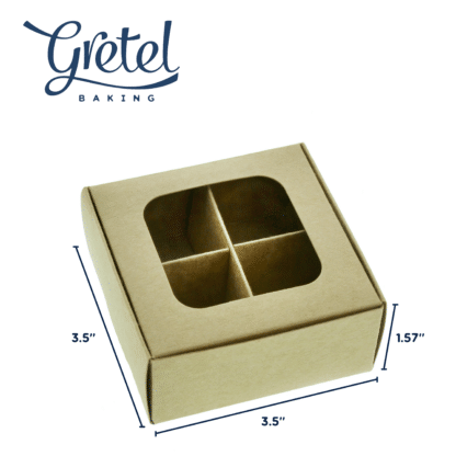 Dimensions of mini treat boxes with window and dividers (4 compartments)