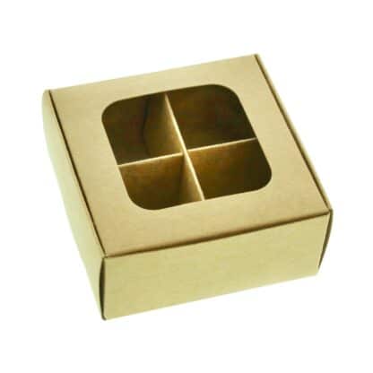 Mini treat box with dividers and window (four compartments) in kraft paper