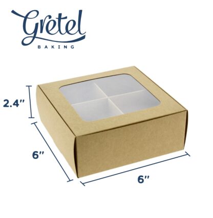 Dimensions of cookie boxes with window and dividers (4 compartments)