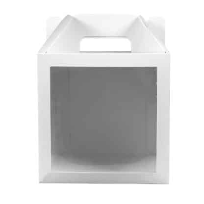 8x8x8 white paper cake box with window and handle